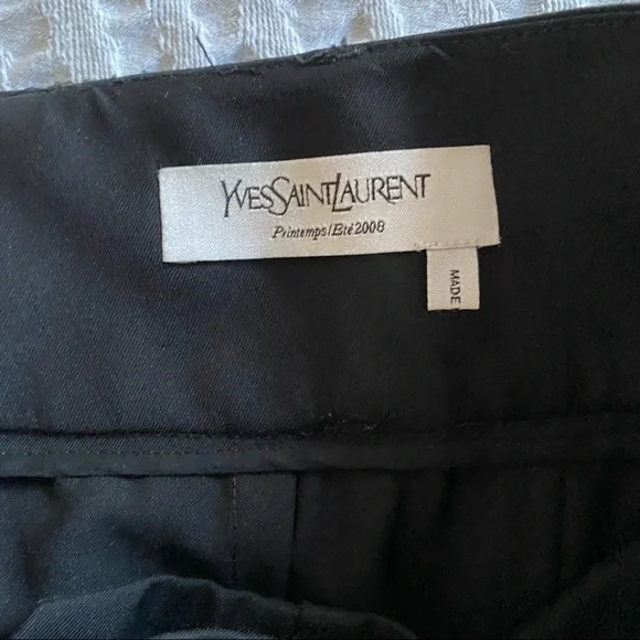 Yves Saint Laurent Black High Waist Pleat Detail Wool Pants - Picture 3 of 5